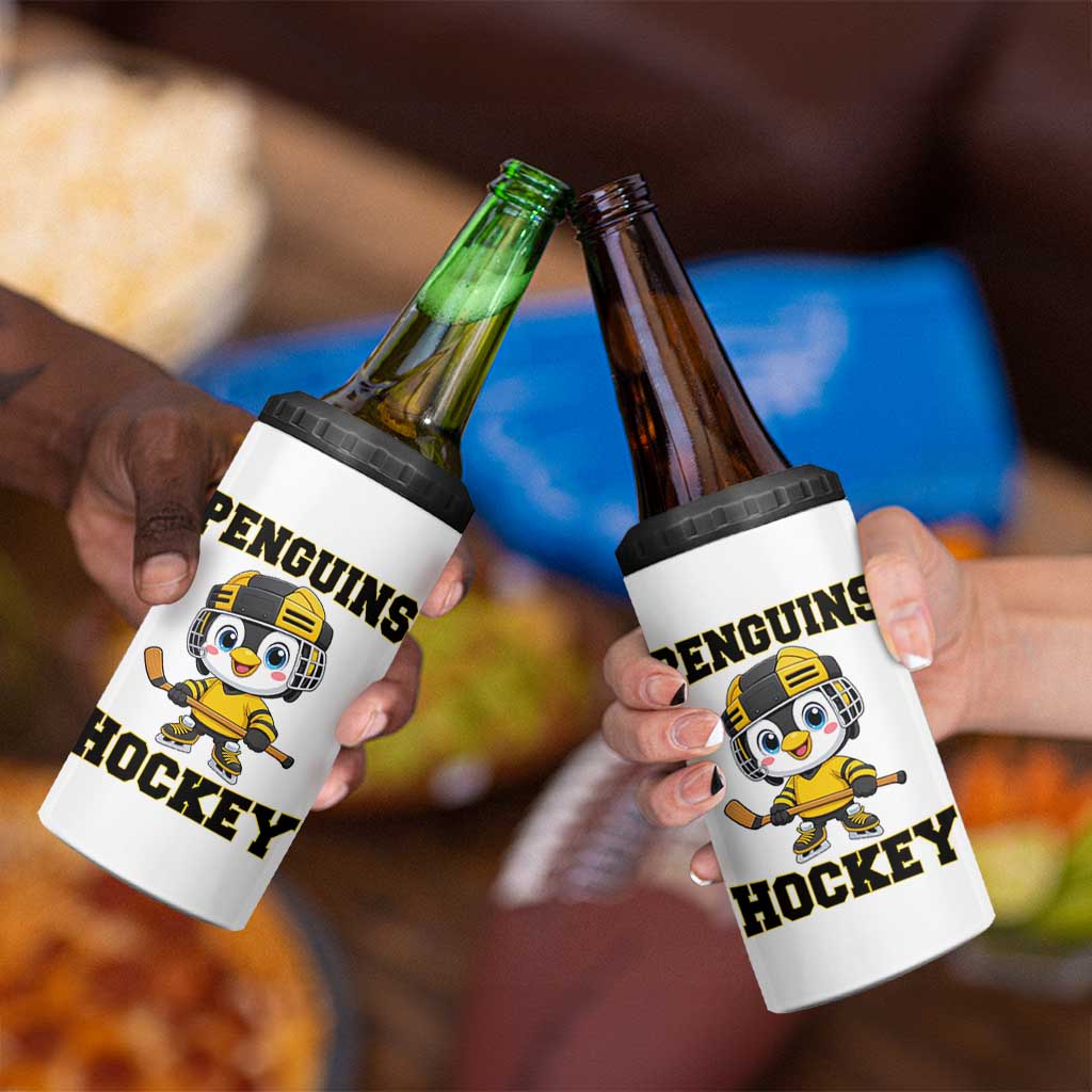 Funny Penguin Playing Ice Hockey 4 in 1 Can Cooler Tumbler Winter Sports Gift - Wonder Print Shop