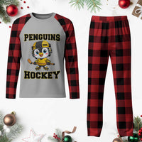 Funny Penguin Playing Ice Hockey Plaid Pajama Set Winter Sports Gift - Wonder Print Shop