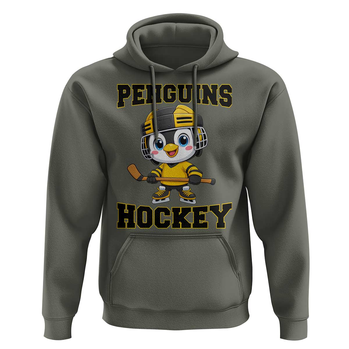 Funny Penguin Playing Ice Hockey Hoodie Winter Sports Gift - Wonder Print Shop