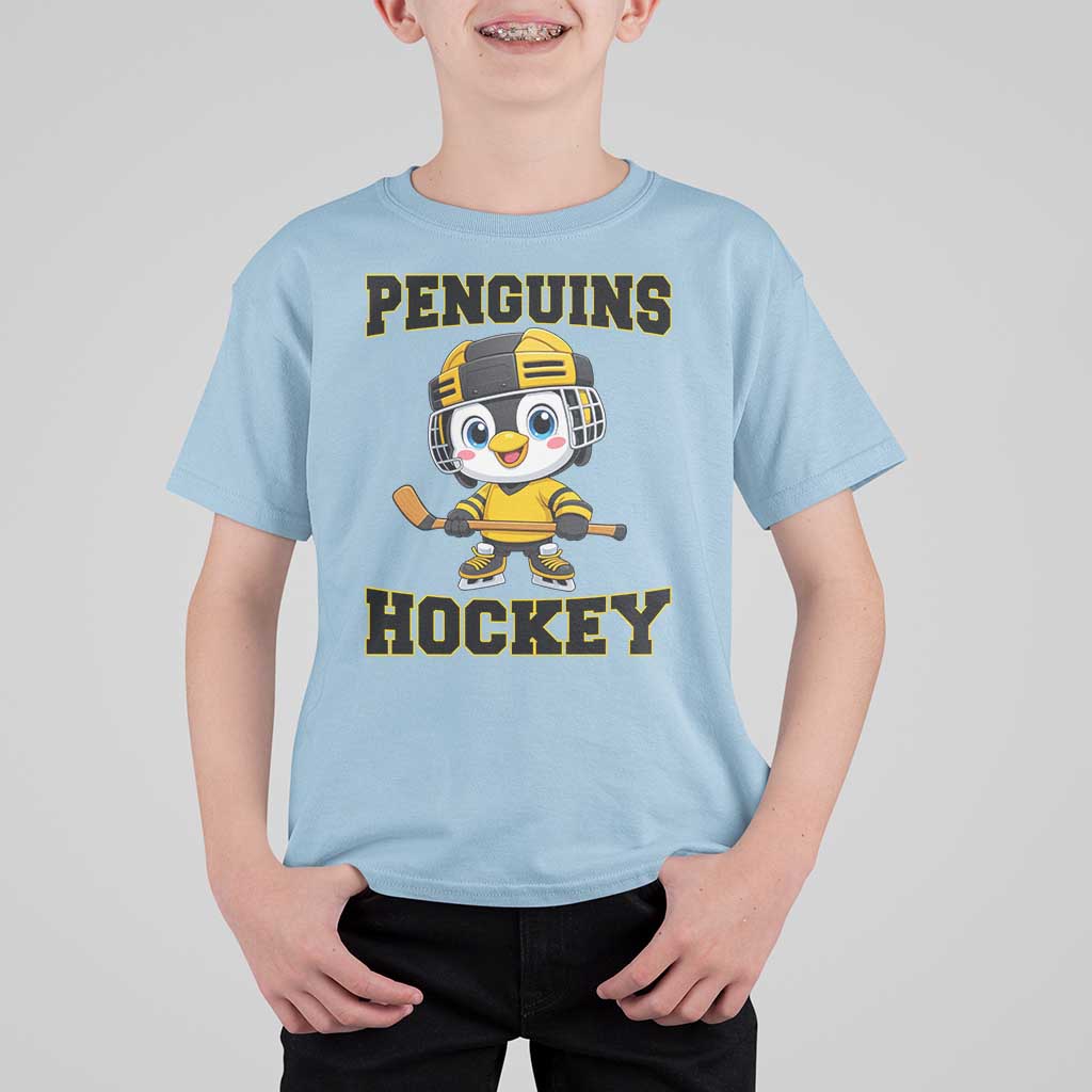 Funny Penguin Playing Ice Hockey T Shirt For Kid Winter Sports Gift - Wonder Print Shop