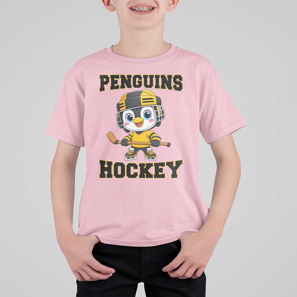 Funny Penguin Playing Ice Hockey T Shirt For Kid Winter Sports Gift - Wonder Print Shop