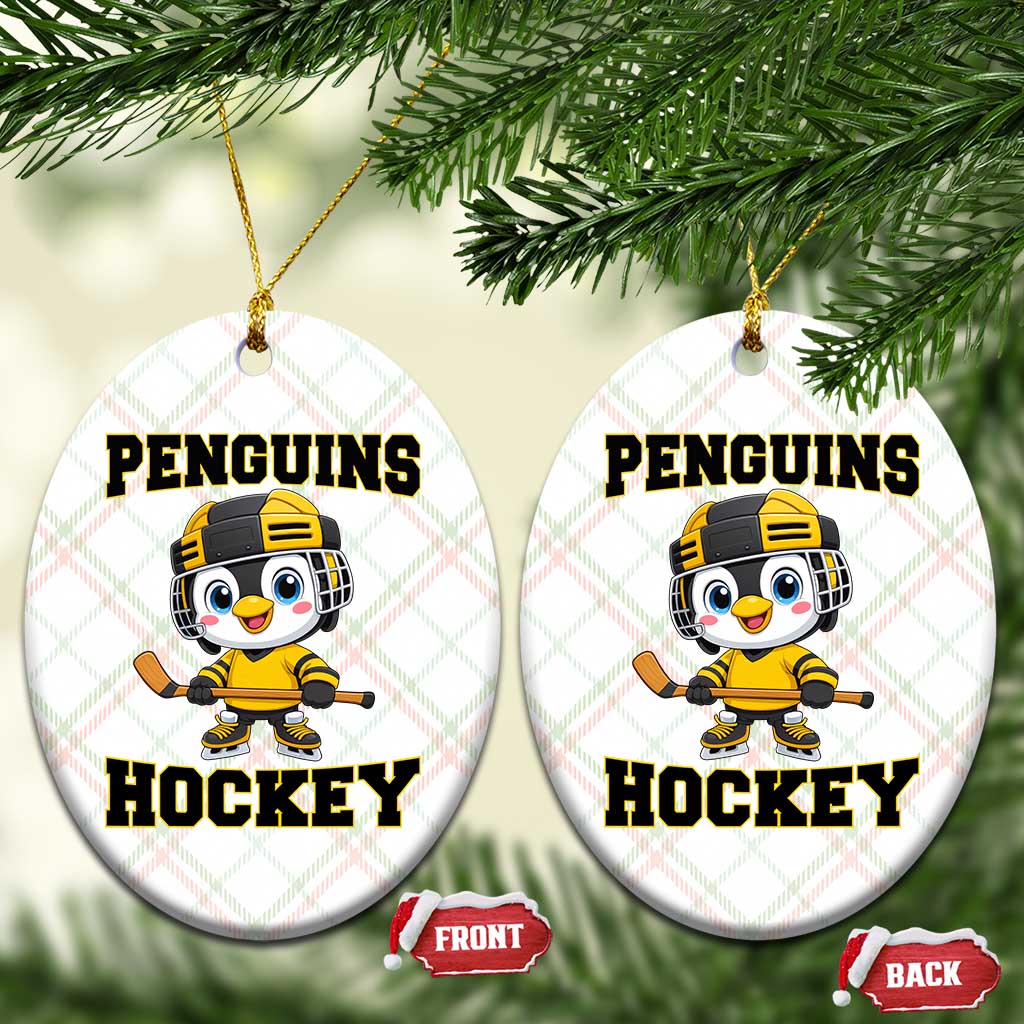 Funny Penguin Playing Ice Hockey Ceramic Ornament Winter Sports Gift - Wonder Print Shop