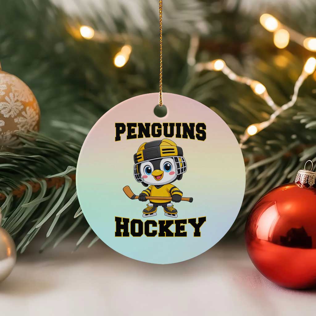 Funny Penguin Playing Ice Hockey Ceramic Ornament Winter Sports Gift - Wonder Print Shop