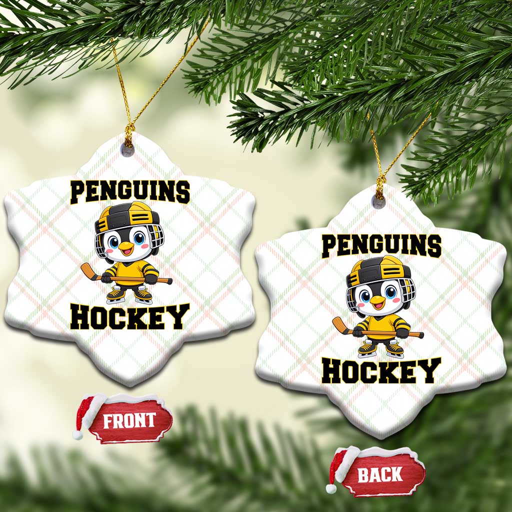 Funny Penguin Playing Ice Hockey Ceramic Ornament Winter Sports Gift - Wonder Print Shop
