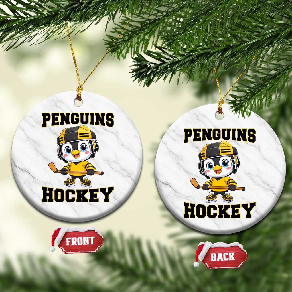 Funny Penguin Playing Ice Hockey Ceramic Ornament Winter Sports Gift - Wonder Print Shop