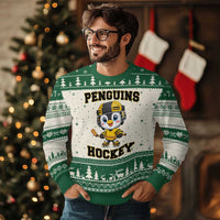 Funny Penguin Playing Ice Hockey Ugly Christmas Sweater Winter Sports Gift - Wonder Print Shop