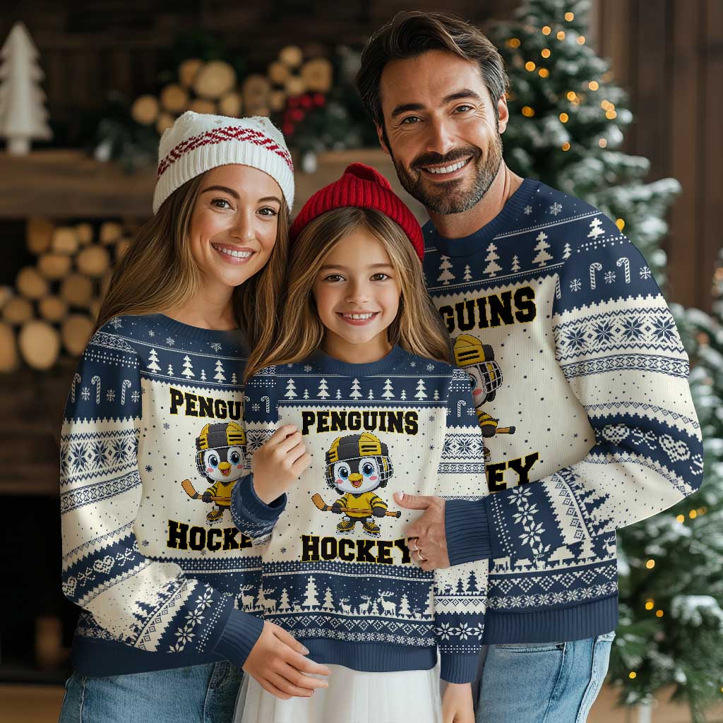 Funny Penguin Playing Ice Hockey Ugly Christmas Sweater Winter Sports Gift - Wonder Print Shop