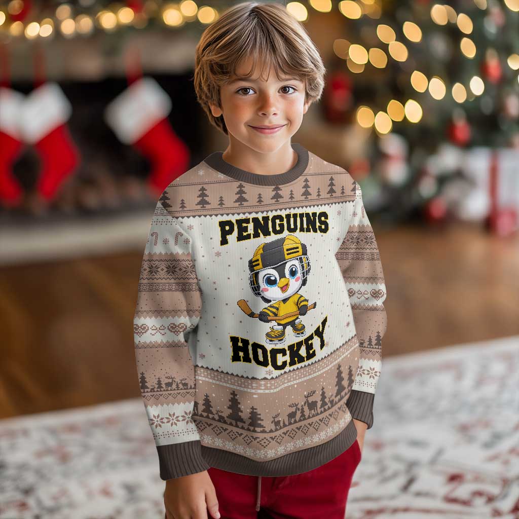Funny Penguin Playing Ice Hockey Ugly Christmas Sweater Winter Sports Gift - Wonder Print Shop