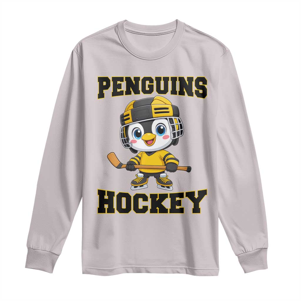 Funny Penguin Playing Ice Hockey Long Sleeve Shirt Winter Sports Gift - Wonder Print Shop