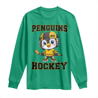Funny Penguin Playing Ice Hockey Long Sleeve Shirt Winter Sports Gift - Wonder Print Shop
