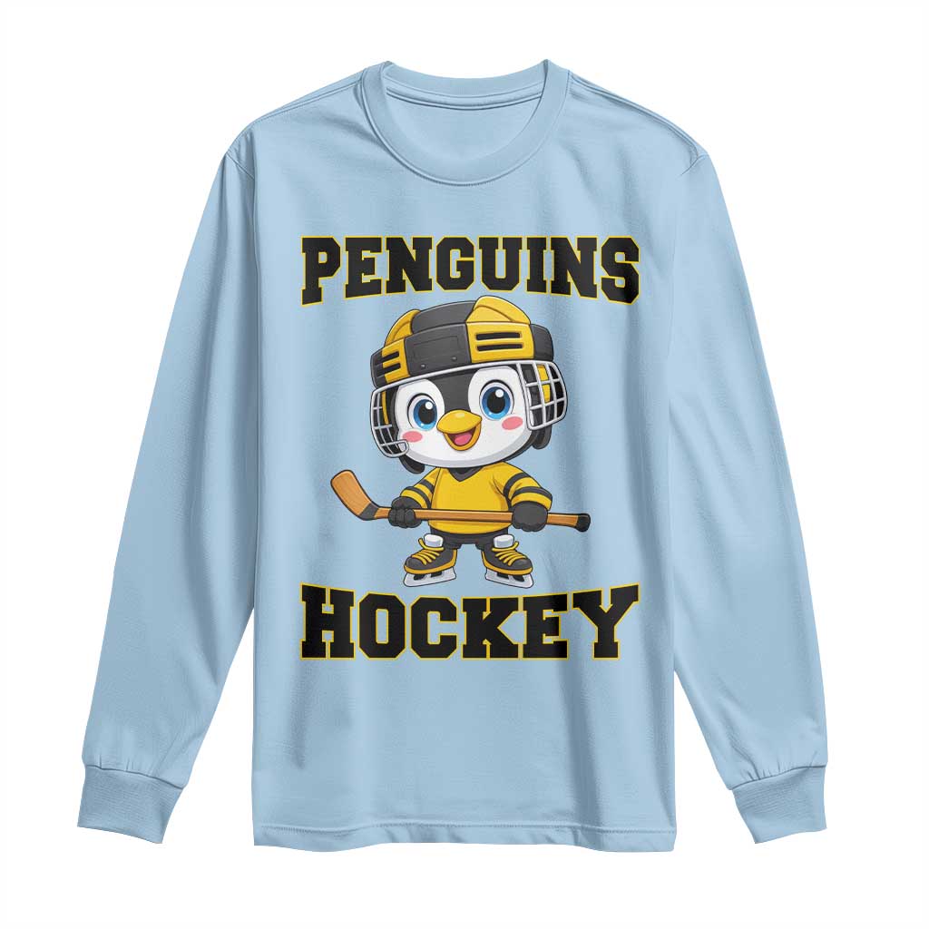 Funny Penguin Playing Ice Hockey Long Sleeve Shirt Winter Sports Gift - Wonder Print Shop