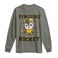 Funny Penguin Playing Ice Hockey Long Sleeve Shirt Winter Sports Gift - Wonder Print Shop