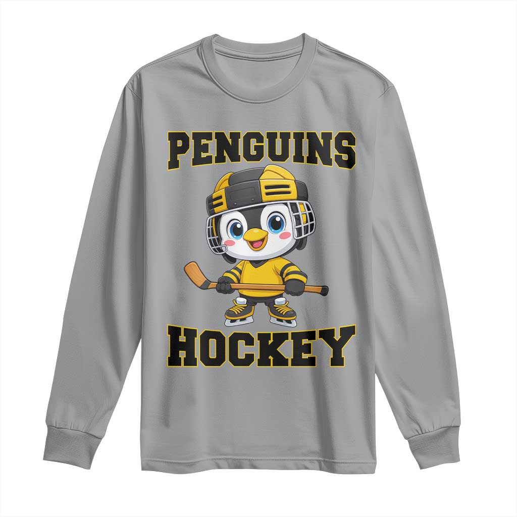 Funny Penguin Playing Ice Hockey Long Sleeve Shirt Winter Sports Gift - Wonder Print Shop