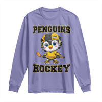 Funny Penguin Playing Ice Hockey Long Sleeve Shirt Winter Sports Gift - Wonder Print Shop