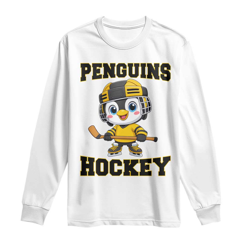 Funny Penguin Playing Ice Hockey Long Sleeve Shirt Winter Sports Gift - Wonder Print Shop