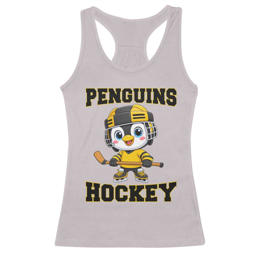 Funny Penguin Playing Ice Hockey Racerback Tank Top Winter Sports Gift - Wonder Print Shop
