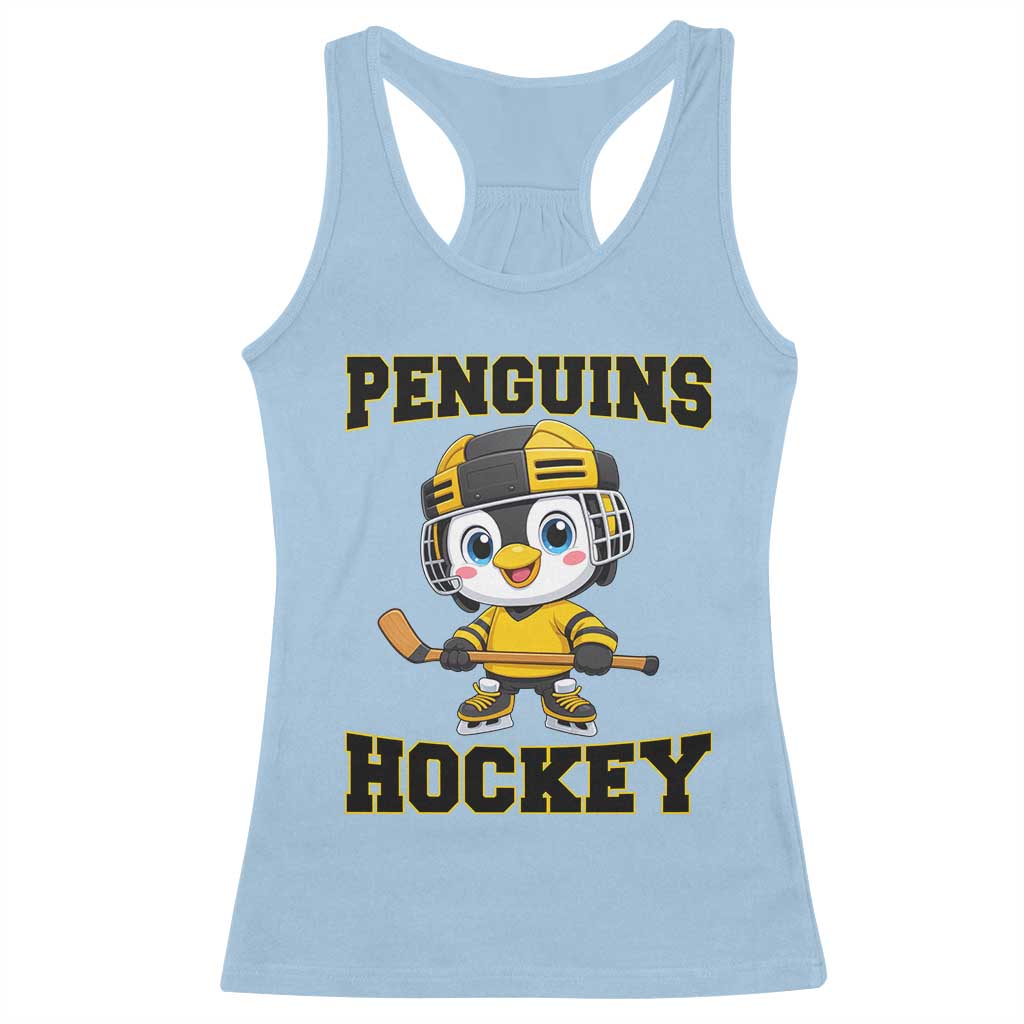 Funny Penguin Playing Ice Hockey Racerback Tank Top Winter Sports Gift - Wonder Print Shop
