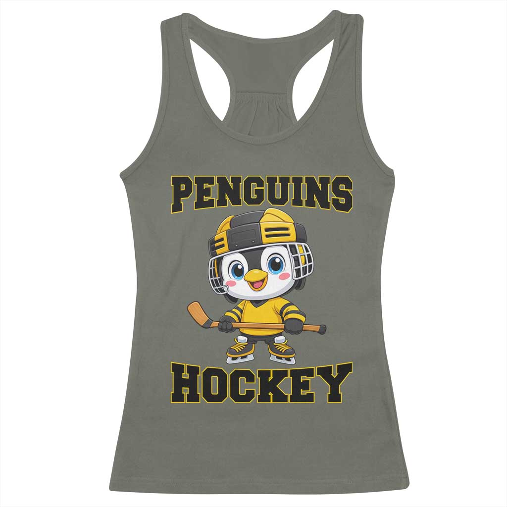 Funny Penguin Playing Ice Hockey Racerback Tank Top Winter Sports Gift - Wonder Print Shop