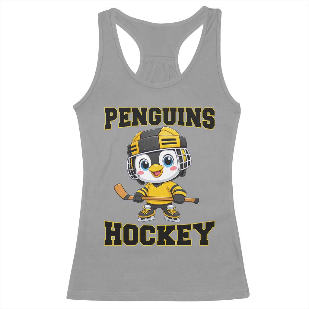 Funny Penguin Playing Ice Hockey Racerback Tank Top Winter Sports Gift - Wonder Print Shop