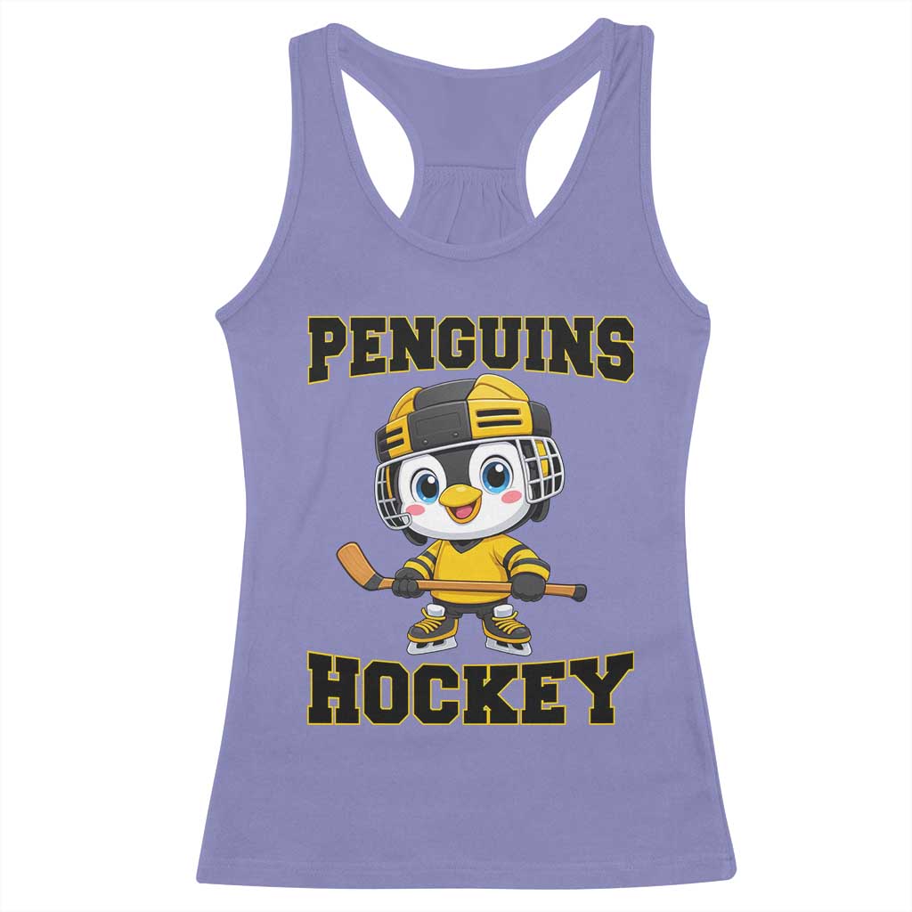 Funny Penguin Playing Ice Hockey Racerback Tank Top Winter Sports Gift - Wonder Print Shop