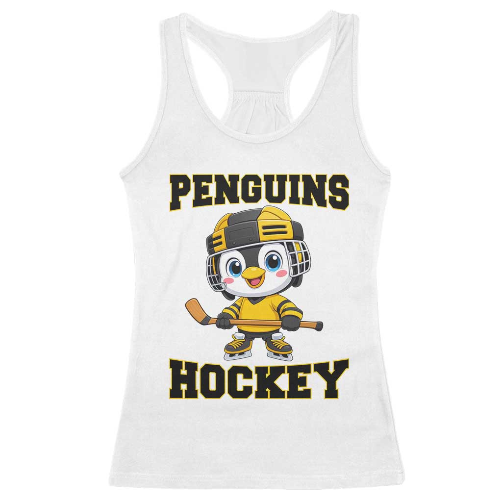 Funny Penguin Playing Ice Hockey Racerback Tank Top Winter Sports Gift - Wonder Print Shop
