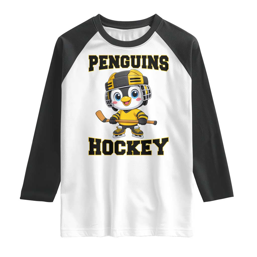 Funny Penguin Playing Ice Hockey Raglan Shirt Winter Sports Gift - Wonder Print Shop