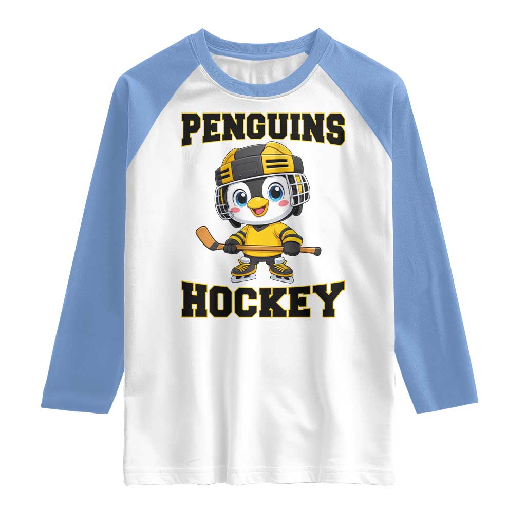 Funny Penguin Playing Ice Hockey Raglan Shirt Winter Sports Gift - Wonder Print Shop