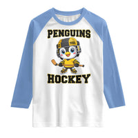 Funny Penguin Playing Ice Hockey Raglan Shirt Winter Sports Gift - Wonder Print Shop