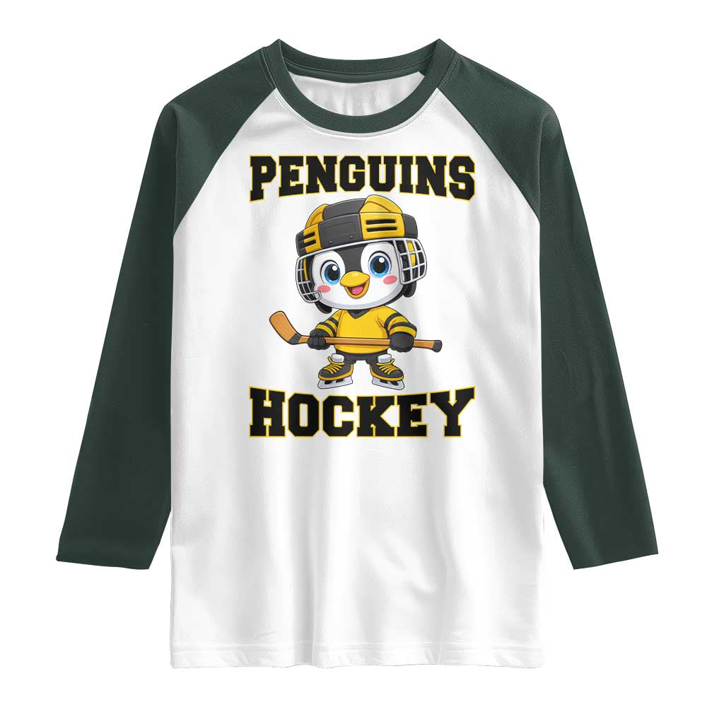 Funny Penguin Playing Ice Hockey Raglan Shirt Winter Sports Gift - Wonder Print Shop
