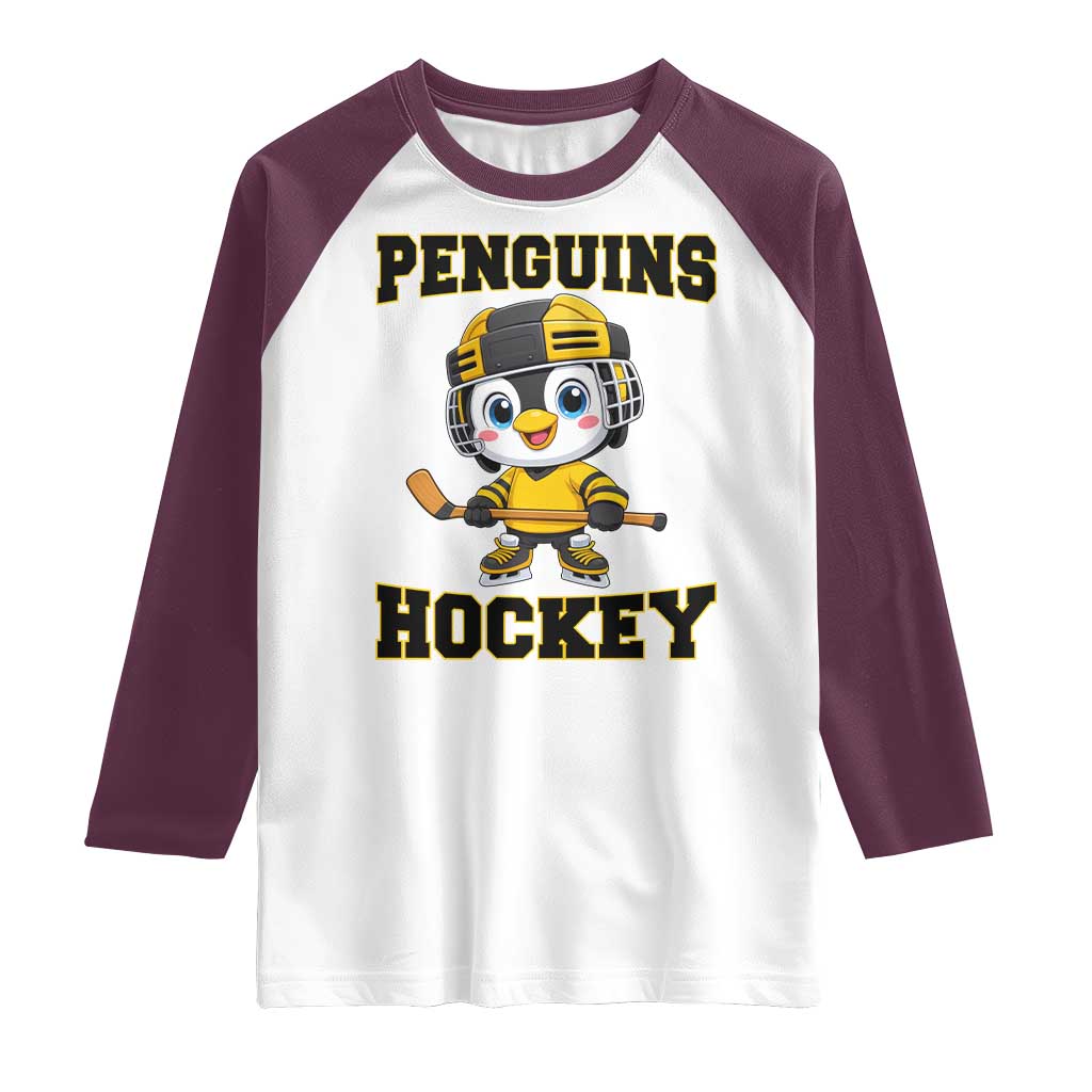 Funny Penguin Playing Ice Hockey Raglan Shirt Winter Sports Gift - Wonder Print Shop