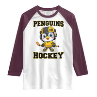 Funny Penguin Playing Ice Hockey Raglan Shirt Winter Sports Gift - Wonder Print Shop