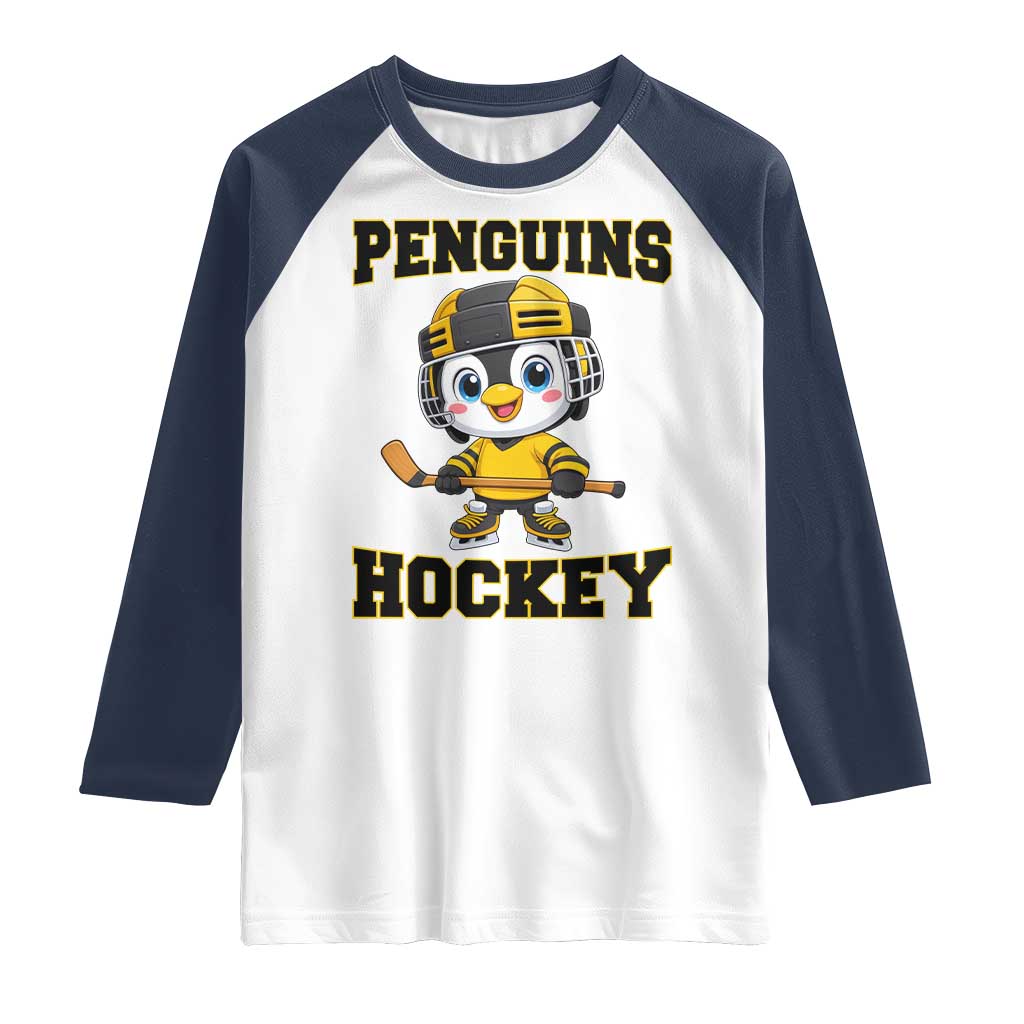 Funny Penguin Playing Ice Hockey Raglan Shirt Winter Sports Gift - Wonder Print Shop