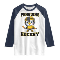 Funny Penguin Playing Ice Hockey Raglan Shirt Winter Sports Gift - Wonder Print Shop