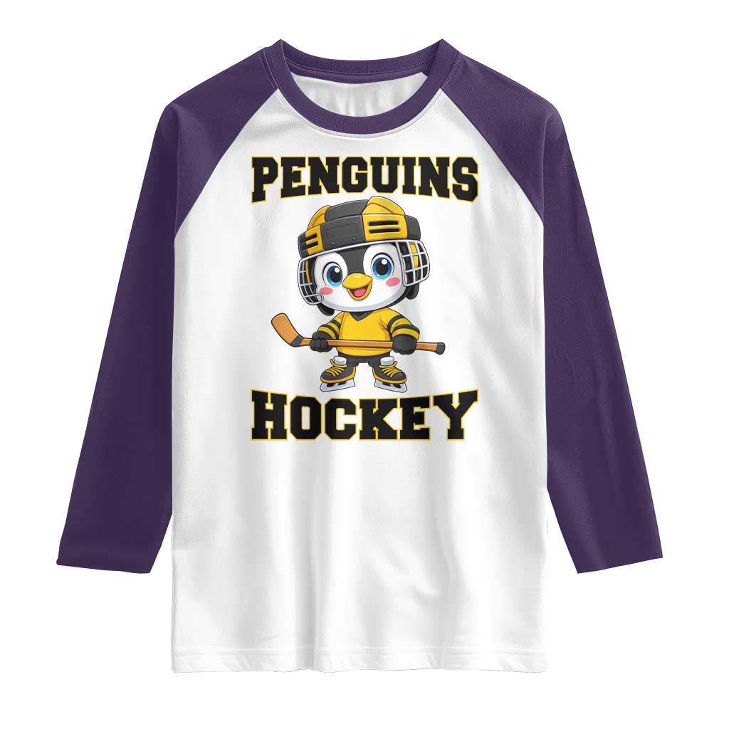 Funny Penguin Playing Ice Hockey Raglan Shirt Winter Sports Gift - Wonder Print Shop