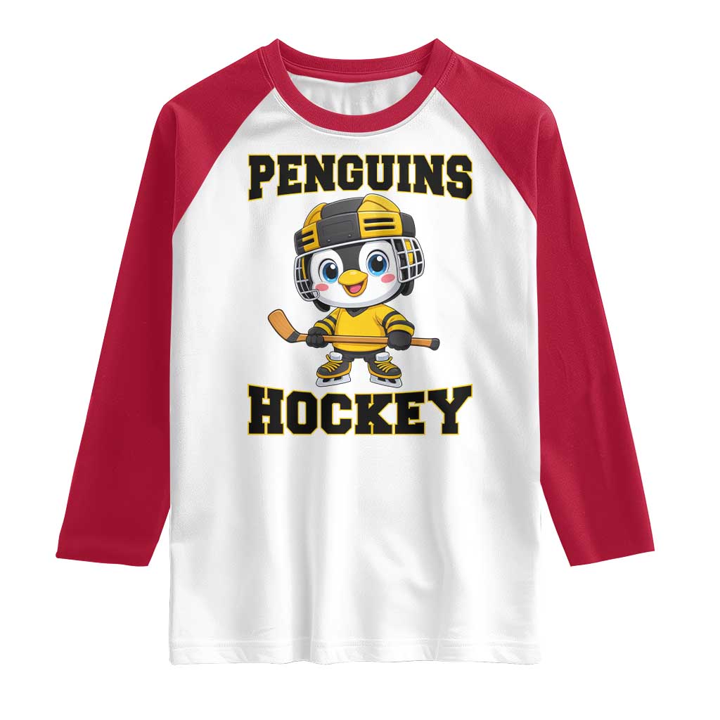 Funny Penguin Playing Ice Hockey Raglan Shirt Winter Sports Gift - Wonder Print Shop