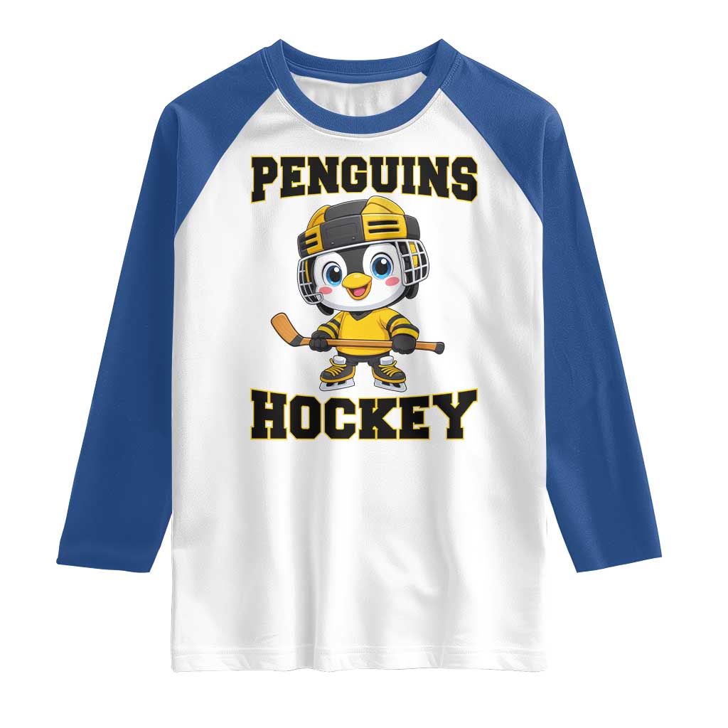 Funny Penguin Playing Ice Hockey Raglan Shirt Winter Sports Gift - Wonder Print Shop