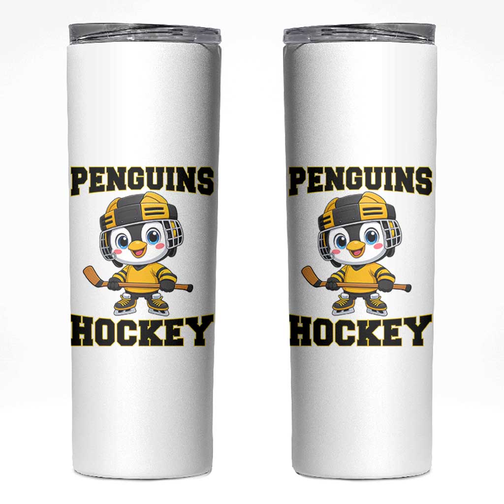 Funny Penguin Playing Ice Hockey Skinny Tumbler Winter Sports Gift - Wonder Print Shop