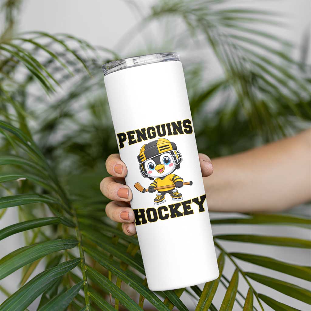 Funny Penguin Playing Ice Hockey Skinny Tumbler Winter Sports Gift - Wonder Print Shop