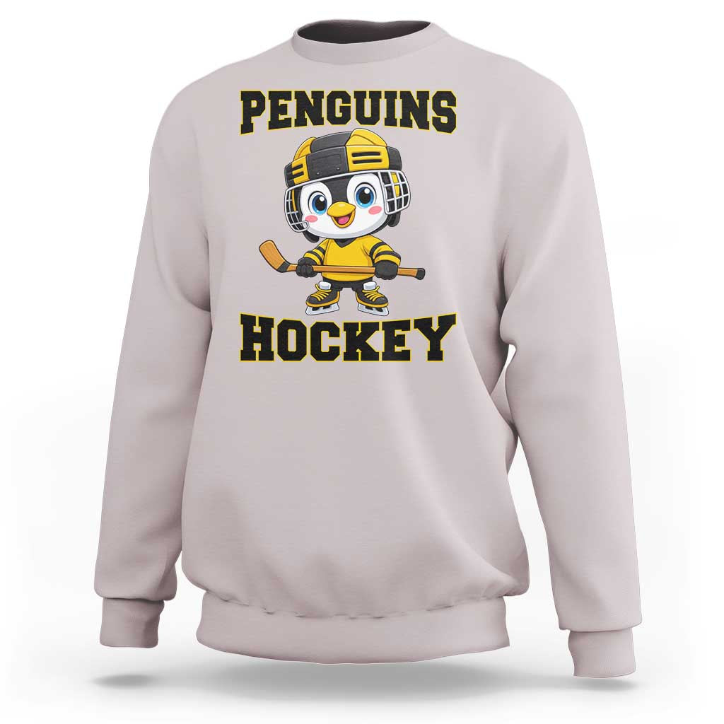Funny Penguin Playing Ice Hockey Sweatshirt Winter Sports Gift - Wonder Print Shop
