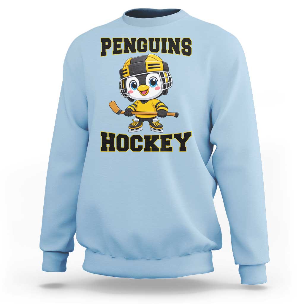 Funny Penguin Playing Ice Hockey Sweatshirt Winter Sports Gift - Wonder Print Shop