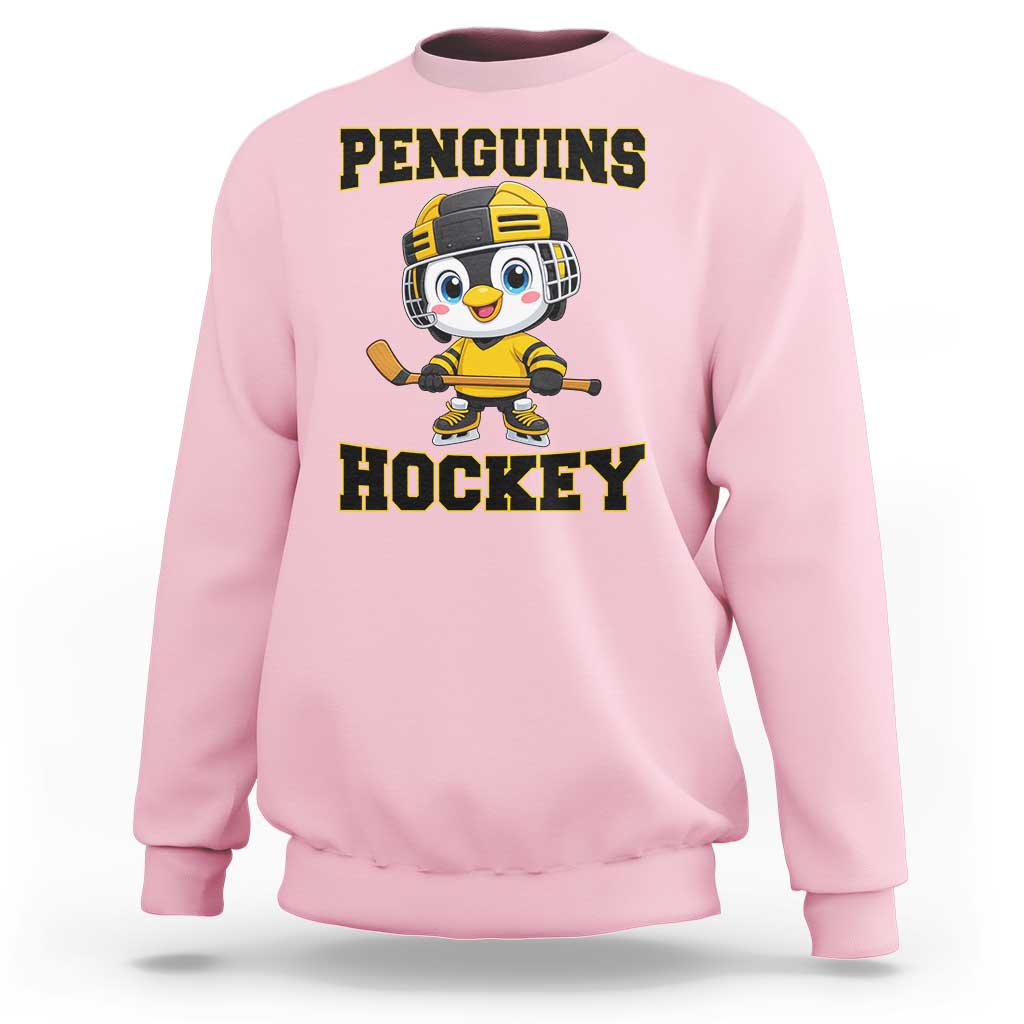 Funny Penguin Playing Ice Hockey Sweatshirt Winter Sports Gift - Wonder Print Shop