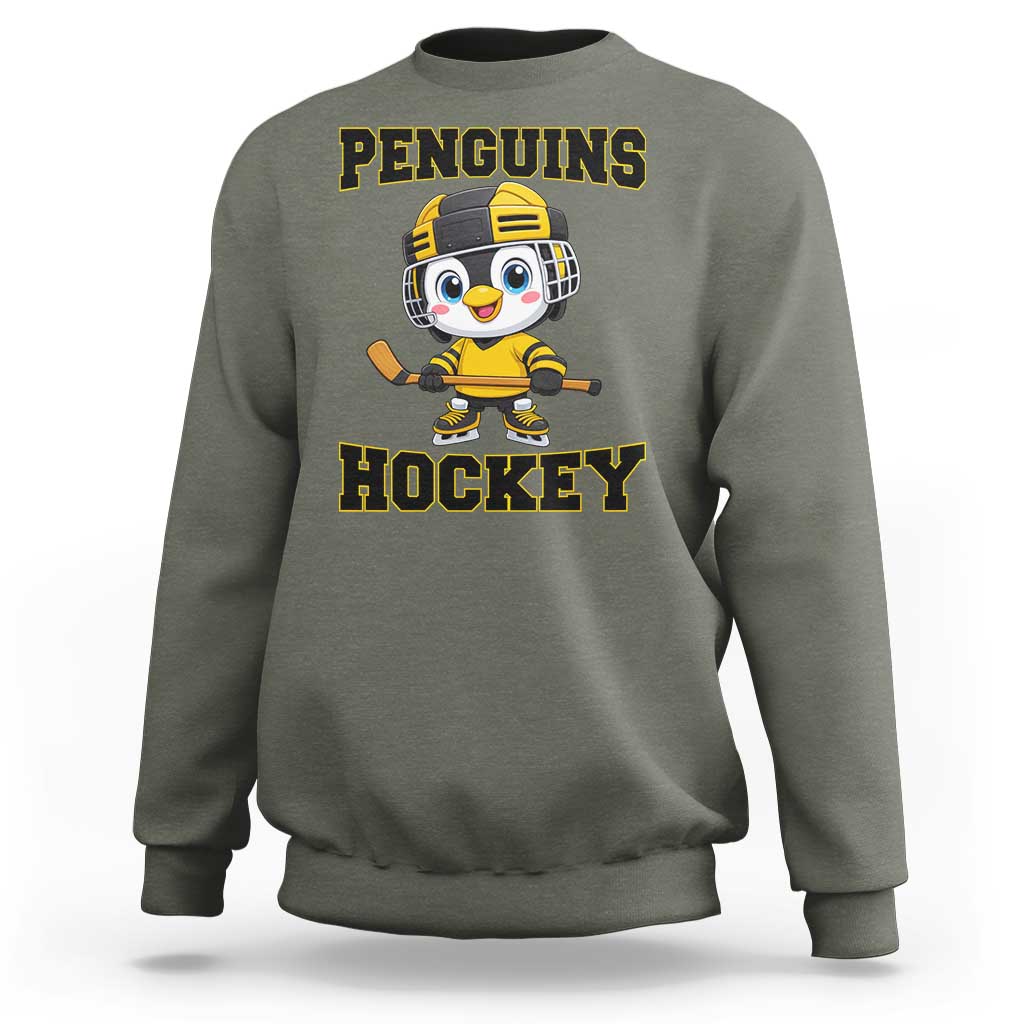 Funny Penguin Playing Ice Hockey Sweatshirt Winter Sports Gift - Wonder Print Shop