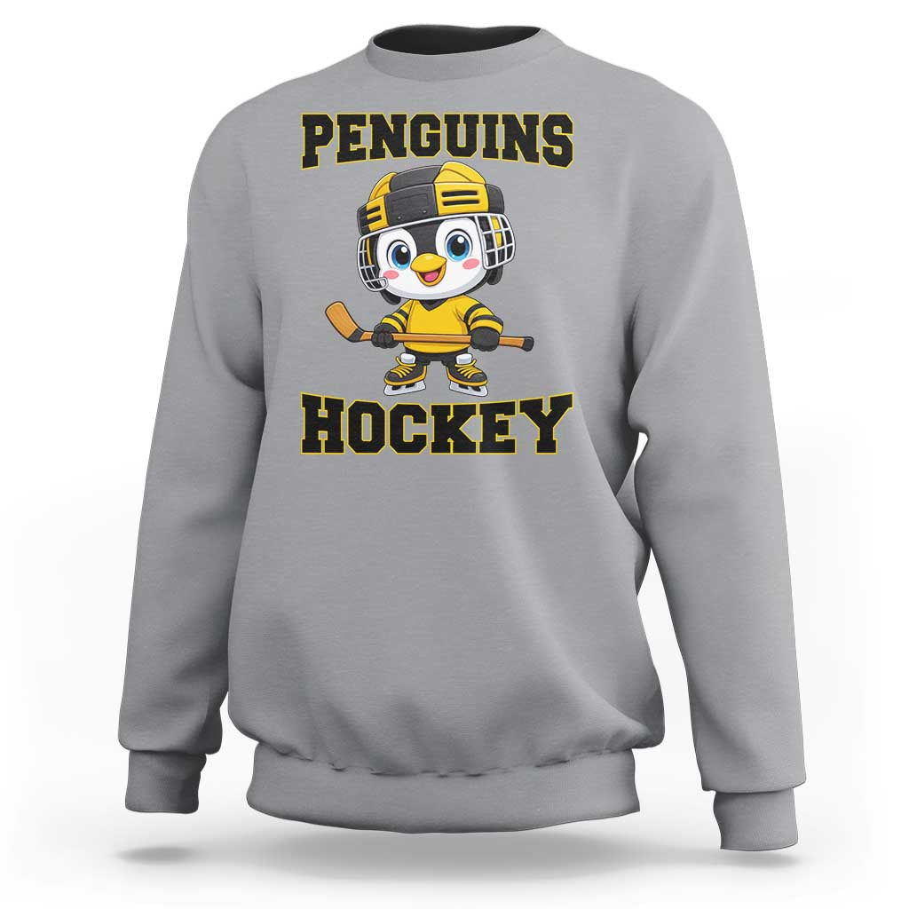 Funny Penguin Playing Ice Hockey Sweatshirt Winter Sports Gift - Wonder Print Shop