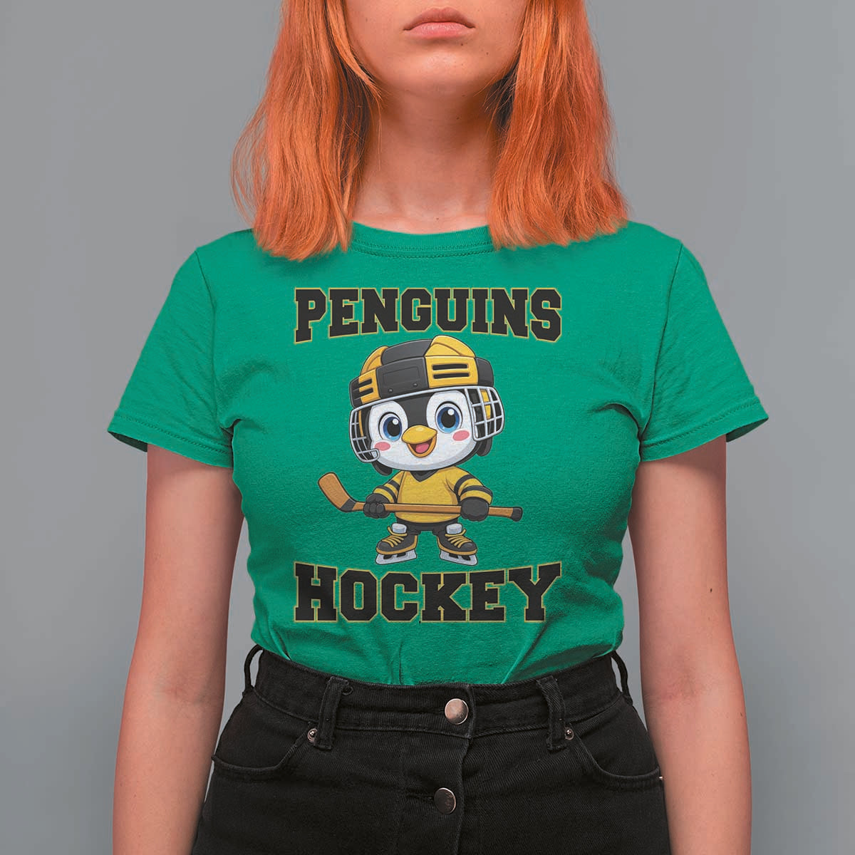 Funny Penguin Playing Ice Hockey T Shirt For Women Winter Sports Gift - Wonder Print Shop