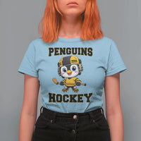 Funny Penguin Playing Ice Hockey T Shirt For Women Winter Sports Gift - Wonder Print Shop