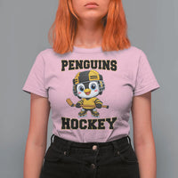 Funny Penguin Playing Ice Hockey T Shirt For Women Winter Sports Gift - Wonder Print Shop