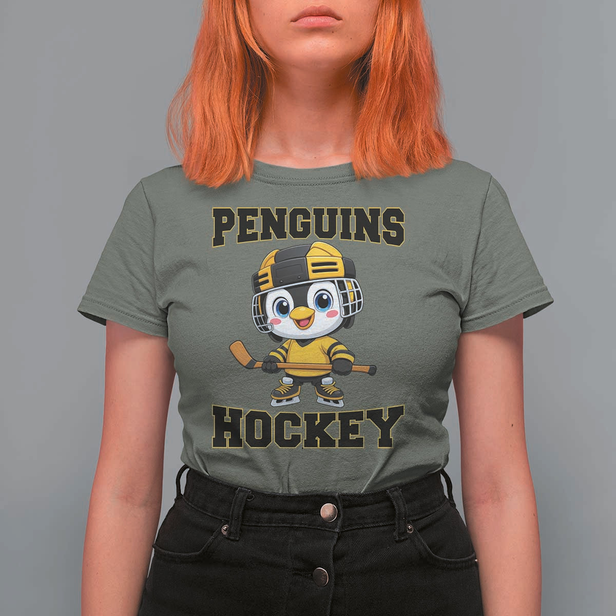 Funny Penguin Playing Ice Hockey T Shirt For Women Winter Sports Gift - Wonder Print Shop