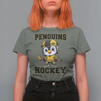 Funny Penguin Playing Ice Hockey T Shirt For Women Winter Sports Gift - Wonder Print Shop