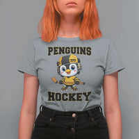 Funny Penguin Playing Ice Hockey T Shirt For Women Winter Sports Gift - Wonder Print Shop
