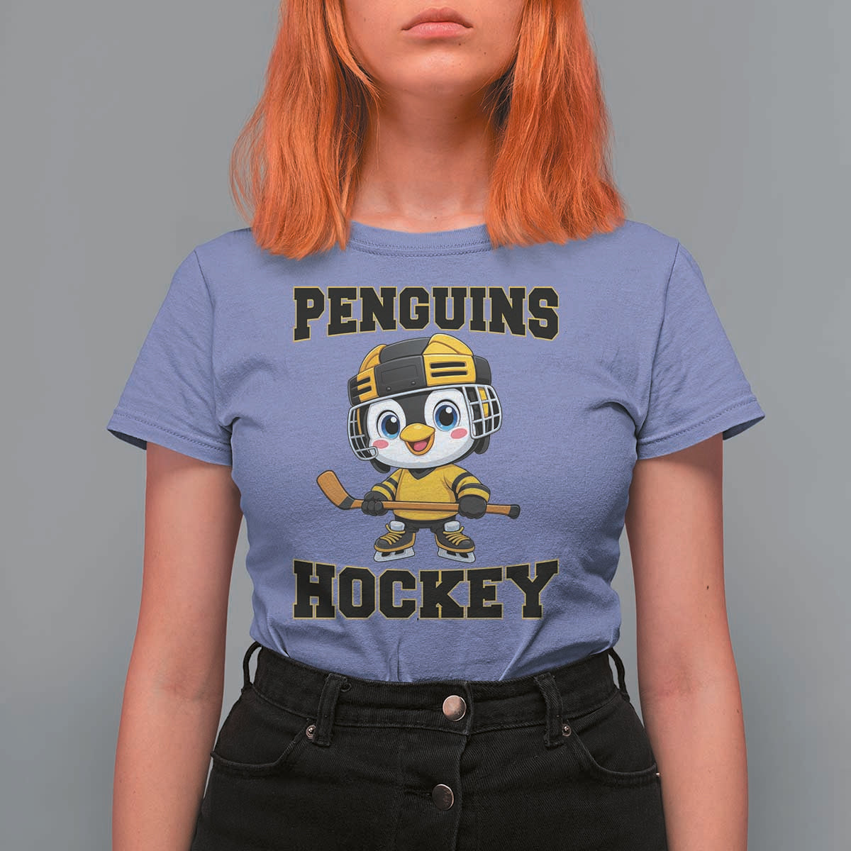 Funny Penguin Playing Ice Hockey T Shirt For Women Winter Sports Gift - Wonder Print Shop